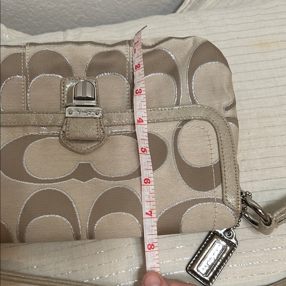 Coach Beige and silver sparkle  Signature Shoulder Bag - Picture 11 of 13